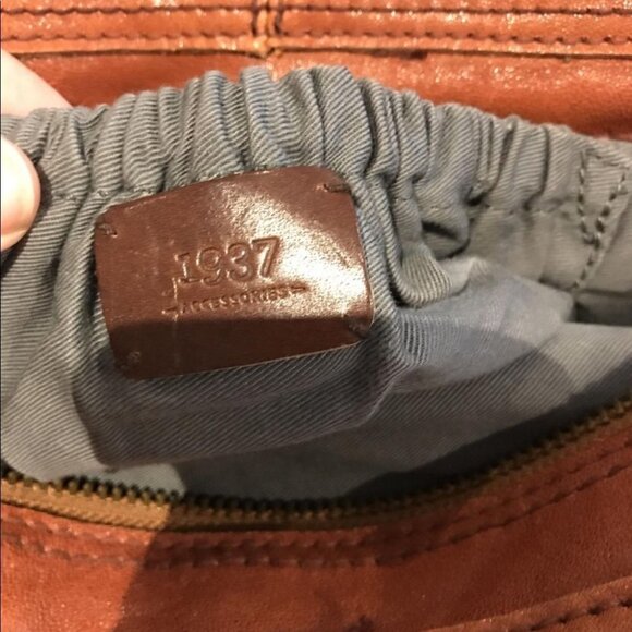 2/40$ Orange and brown leather tote with brown long straps  brand 1937 crossbody - Picture 3 of 4